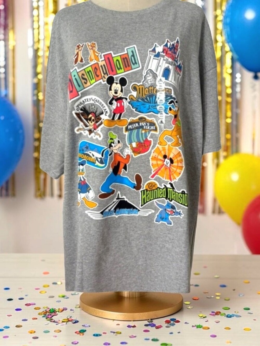 Disney Parks Resorts NWT Retro Sticker Collage Tee. Short Sleeves Gray - Picture 2 of 10